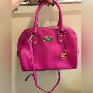 Michael Kors Large Saffiano Satchel Leather Handbag In Raspberry Pink
